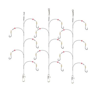 Fishing Hook with Leader,5 Hooks Fishing Rig-7 Strands Nylon Coated Fishing Leader with Swivle,Snap,Hooks (5 Hooks rig, 24#)