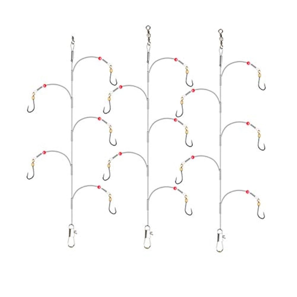 Fishing Hook with Leader,5 Hooks Fishing Rig-7 Strands Nylon Coated Fishing Leader with Swivle,Snap,Hooks (5 Hooks rig, 24#)