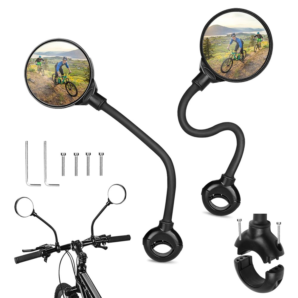 AtfArt Bike Mirror Handlebar Mount HD Bike Rear View Mirror Bicycle Mirrors for Handlebars Adjustable Rotatable Bike Mirrors Ride Safely (A-2 Pcs Black Long Mirror)