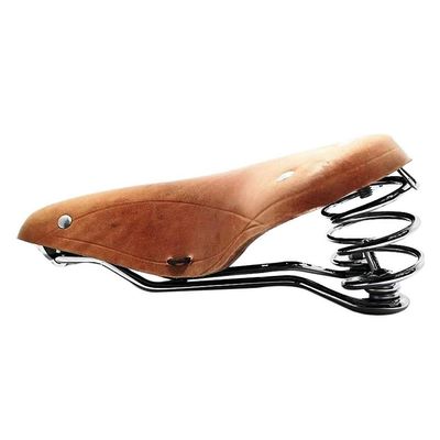 English Vintage Bicycle Saddle Touring City Saddle Comfortable Comfort Leather Bicycle Seat with Spring Rivets for Women Men (Brown)