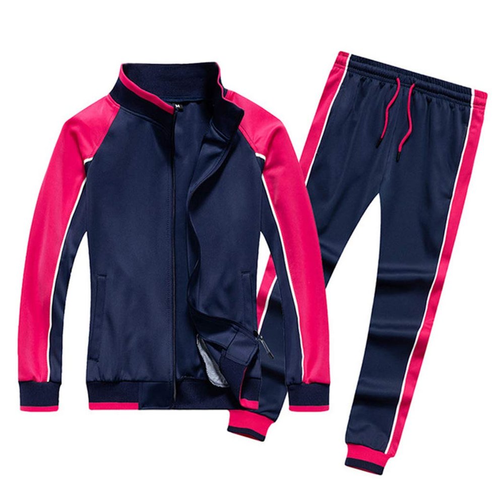 watersouprty Men's Casual Tracksuit 2 Pieces Long Sleeve Running Jogging Running Athletic Sports Set (Navy blue (female),L)