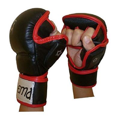 Hybrid Pro MMA Striking Sparring Grappling Kick Boxing Gel Injected Gloves - Hybrid MMA Grappling Gloves PU (Red/Black, Medium)