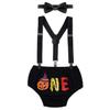 IBTOM CASTLE Baby Boys Cake Smash Outfits Wild One Crown for 1st 2nd Birthday Party 4PCS Shorts Bowtie Suspenders Headbands Clothes Pumpkin-Black 18-24 Months view 2