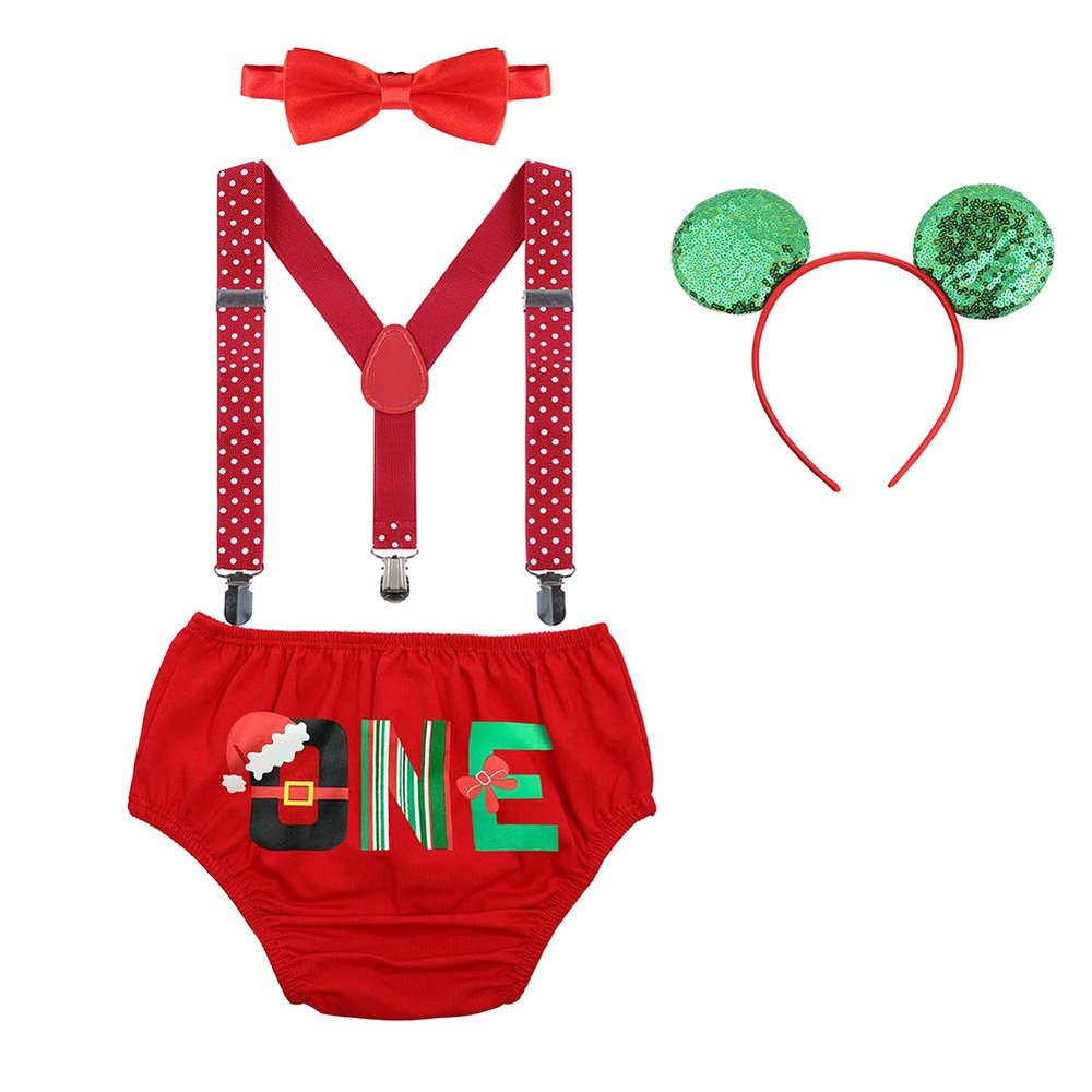 Baby Boys Cake Smash Outfits Wild One Crown for 1st 2nd Birthday Party 4PCS Shorts Bowtie Suspenders Headbands Clothes Christmas hat 18-24 Months