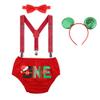 Baby Boys Cake Smash Outfits Wild One Crown for 1st 2nd Birthday Party 4PCS Shorts Bowtie Suspenders Headbands Clothes Christmas hat 18-24 Months view 1