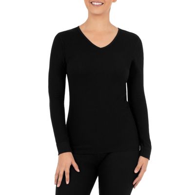 Fruit of The Loom Women's Micro Waffle Thermal V-Neck, Black, 2X