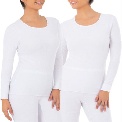 Fruit of The Loom Women's 2-Pack Micro Waffle Thermal Crew Top, White/White, Medium