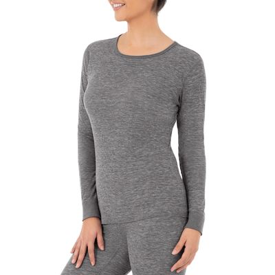Fruit of The Loom Women's Micro Waffle Thermal Crew Top, Smoke Heather, Large