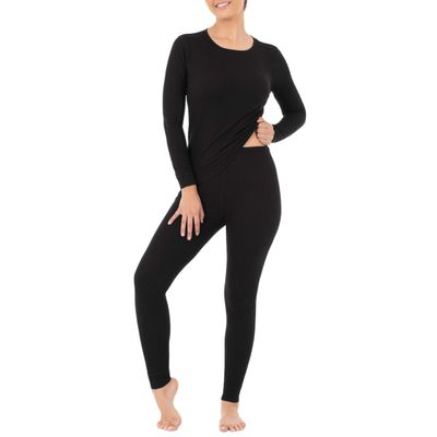 Fruit of The Loom Women's Micro Waffle Thermal Set, Black, Large