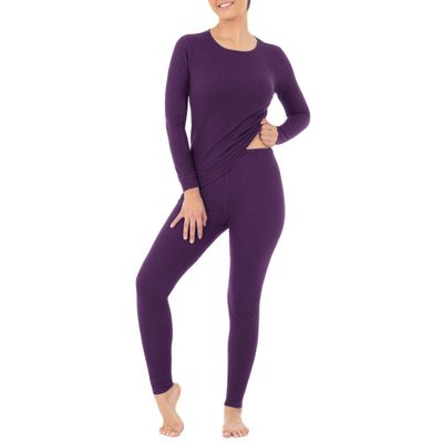 Fruit of The Loom Womens Micro Waffle Premium Thermal Pajama Set, Violet, X-Small US
