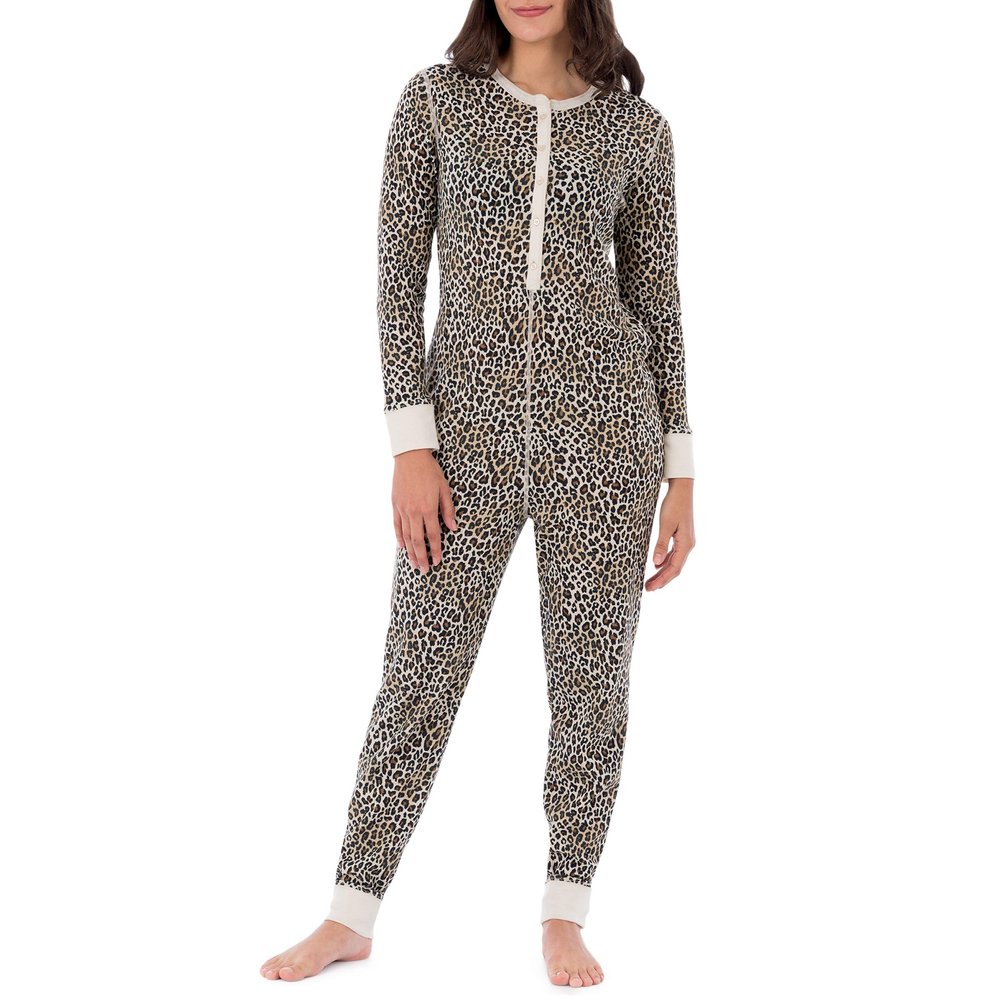 Fruit of The Loom Women's Micro Waffle Thermal Union Suit, Animal Print, 3X Plus