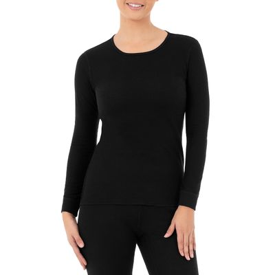 Fruit of The Loom Women's Micro Waffle Thermal Crew Top, Black, X-Large