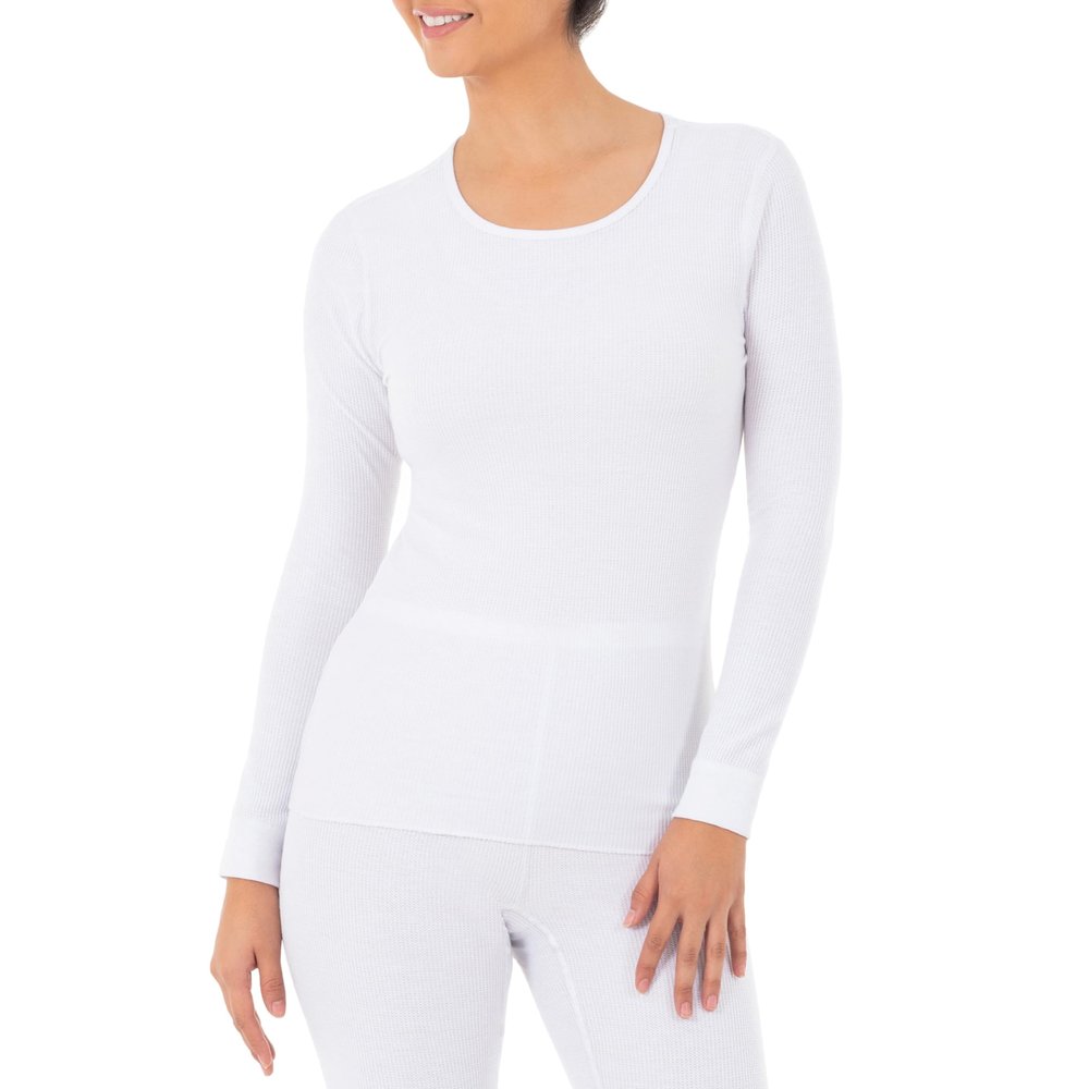 Fruit of The Loom Women's Micro Waffle Thermal Crew Top, White, 1X Plus