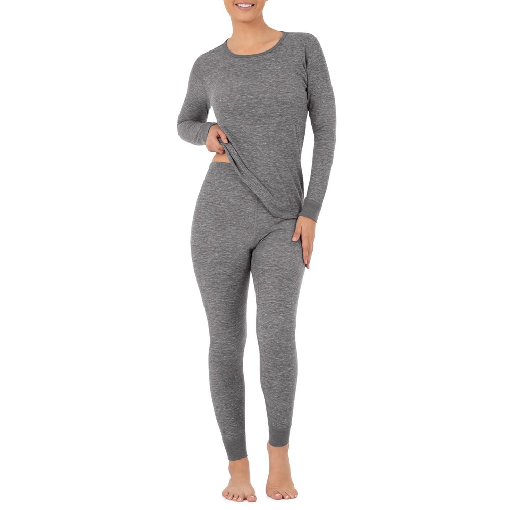 Fruit of The Loom Women's Micro Waffle Thermal Set, Smoke Heather, X-Large