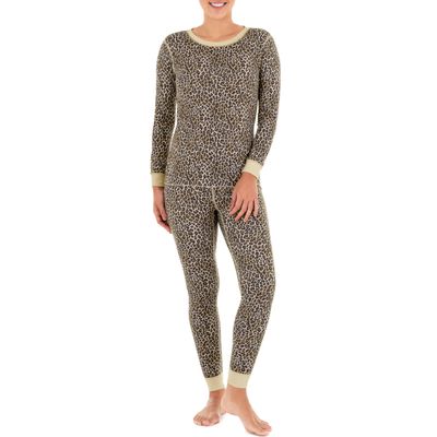 Fruit of the Loom Women's Micro Waffle Thermal Set, Animal Print, X-Small