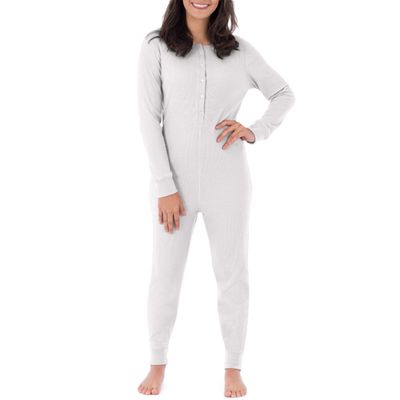 Fruit of The Loom Women's Micro Waffle Thermal Union Suit, White, 2X Plus