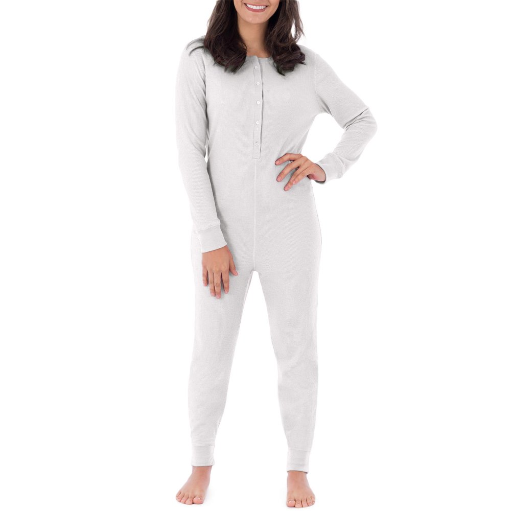 Fruit of The Loom Women's Micro Waffle Thermal Union Suit, White, 2X Plus