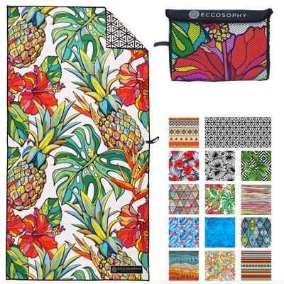 ECCOSOPHY Microfiber Beach Towel -Sand Free Towels are Quick Dry, Light Weight, Super Absorbent-Perfect Pool, Travel, Cruise, Camping Essentials - Oversized Extra Large for Adults (Honolulu)