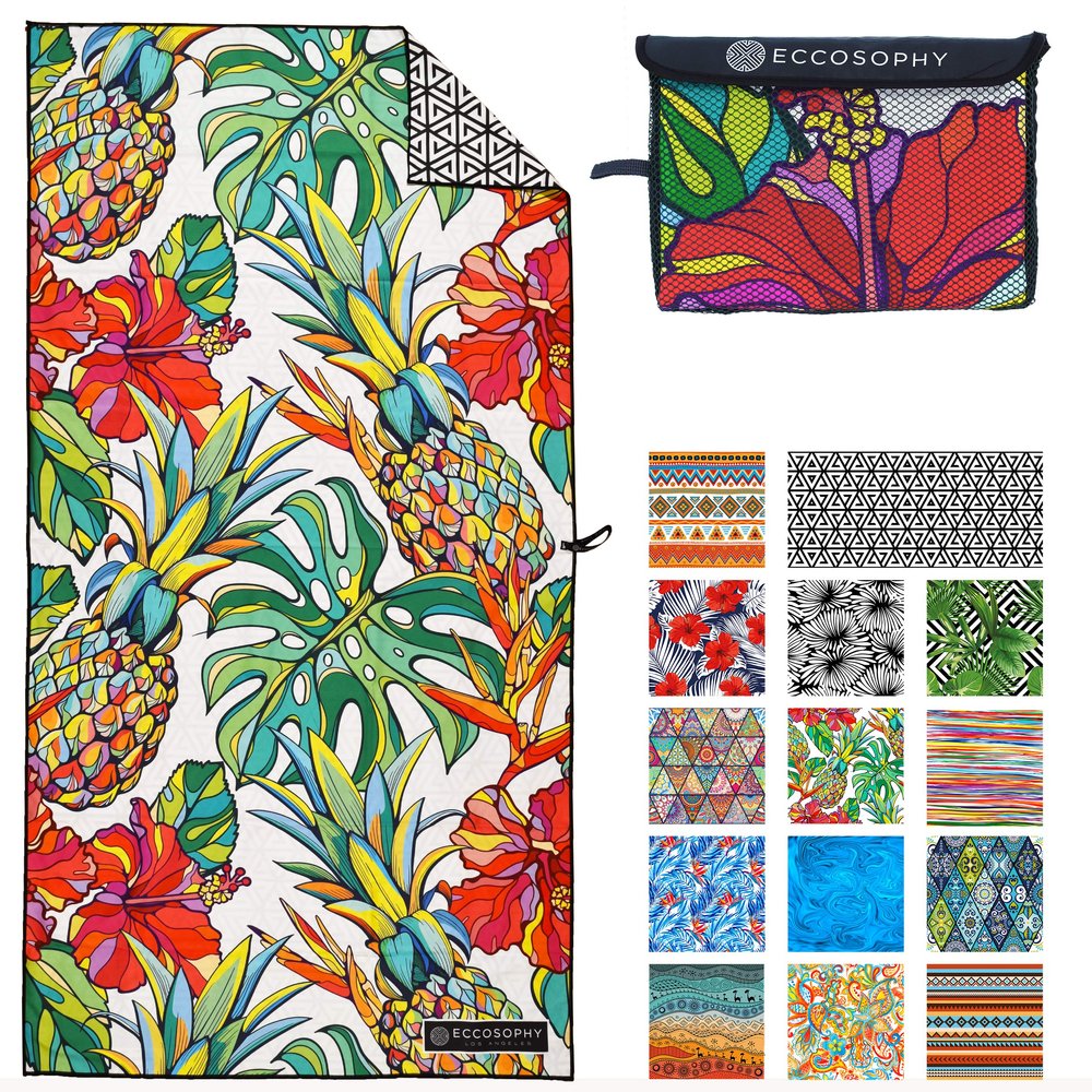ECCOSOPHY Microfiber Beach Towel -Sand Free Towels are Quick Dry, Light Weight, Super Absorbent-Perfect Pool, Travel, Cruise, Camping Essentials - Oversized Extra Large for Adults (Honolulu)
