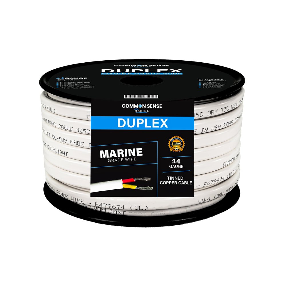 14 Gauge 2 Conductor Marine Wire - 2x50 ft Duplex Flat Marine Grade Wire Tinned Copper Oxygen-Free Insulated - 12/2 AWG UL 1426 Standard PVC Wire for Boat, Automotive, Speakers, Camper & Trailers