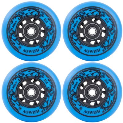 AOWISH 4-Pack Inline Skate Wheels Outdoor Asphalt Formula 85A Hockey Roller Blades Replacement Wheel with Bearings ABEC-9 and Floating Spacers (Blue, 72mm)