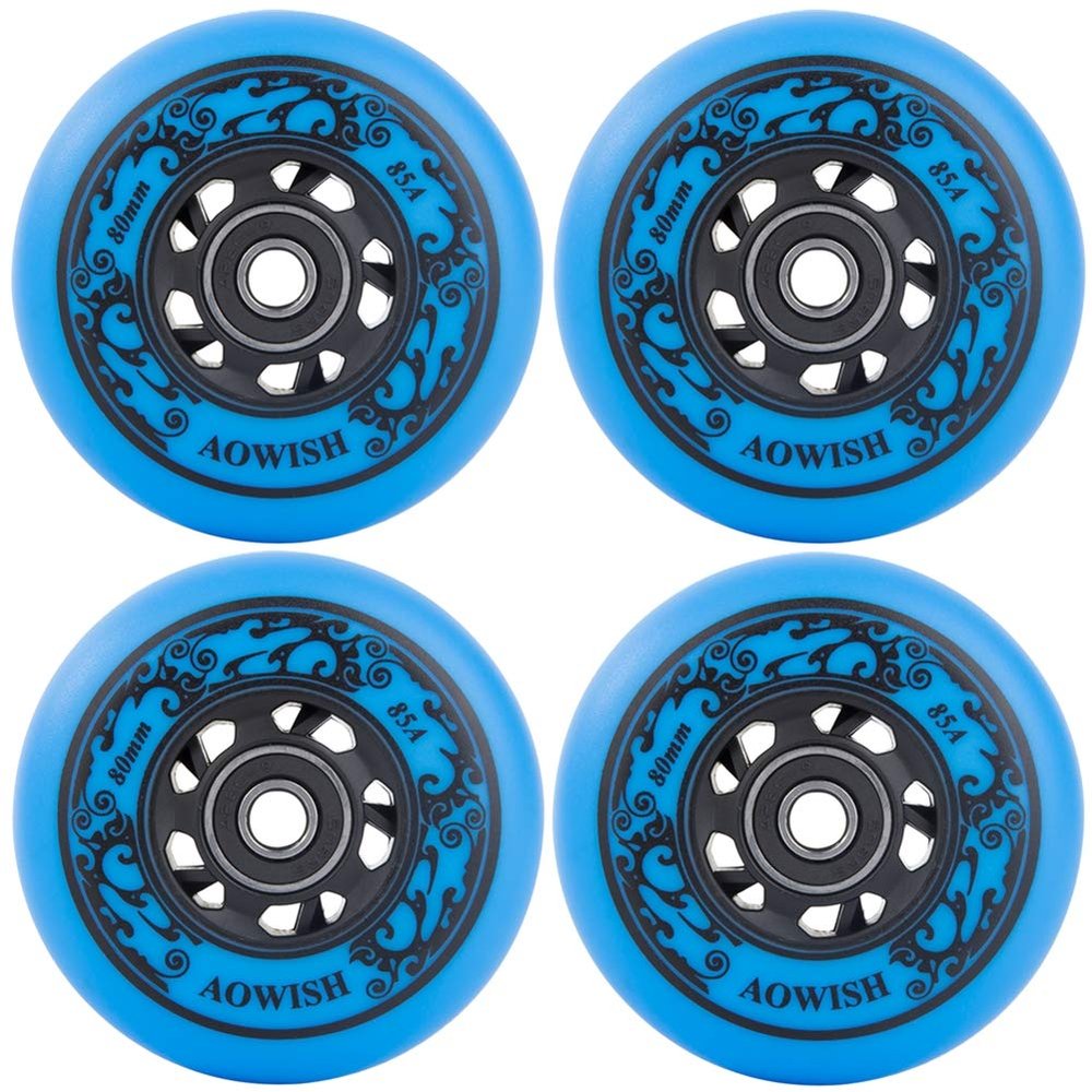 AOWISH 4-Pack Inline Skate Wheels Outdoor Asphalt Formula 85A Hockey Roller Blades Replacement Wheel with Bearings ABEC-9 and Floating Spacers (Blue, 72mm)