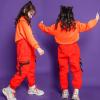Rolanko Big Girls Cargo Pants Loose Joggers Trousers Kids Hip Hop Dance Clothes (Orange, 12-14) view 3