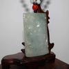 2.4" China Certified Grade A Nature Jadeite Jade Blessing Manjusri and Buddha Hand Carved Necklace Pendant 8578 view 2