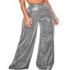 ebossy Women's Metallic Glitter Wide Leg Pant Party Club High Rise Flare Pant Trousers (Asian Small, Silver Black) view 1