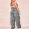 ebossy Women's Metallic Glitter Wide Leg Pant Party Club High Rise Flare Pant Trousers (Asian Small, Silver Black) view 3