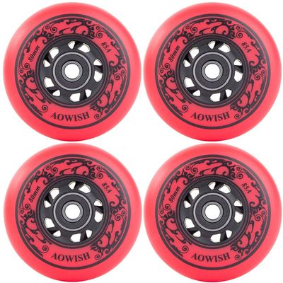 AOWISH 4-Pack Inline Skate Wheels Outdoor Asphalt Formula 85A Hockey Roller Blades Replacement Wheel with Bearings ABEC-9 and Floating Spacers (Red, 76mm)