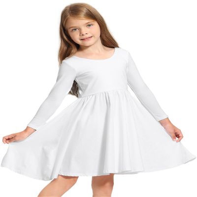 Stelle Long Sleeve Girls Dress Toddler White Dresses Skater Twirl Cotton A-Line Dress for School Casual(White, 6 Years)