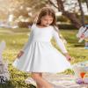 Stelle Long Sleeve Girls Dress Toddler White Dresses Skater Twirl Cotton A-Line Dress for School Casual(White, 6 Years) view 3