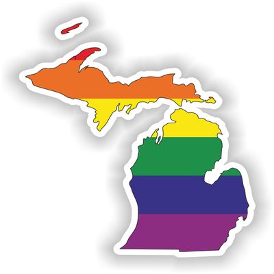 1x Michigan Gay Pride Map Flag Waterproof Vinyl Sticker LGBTQI ILGA Equality - 5cm / 2inches