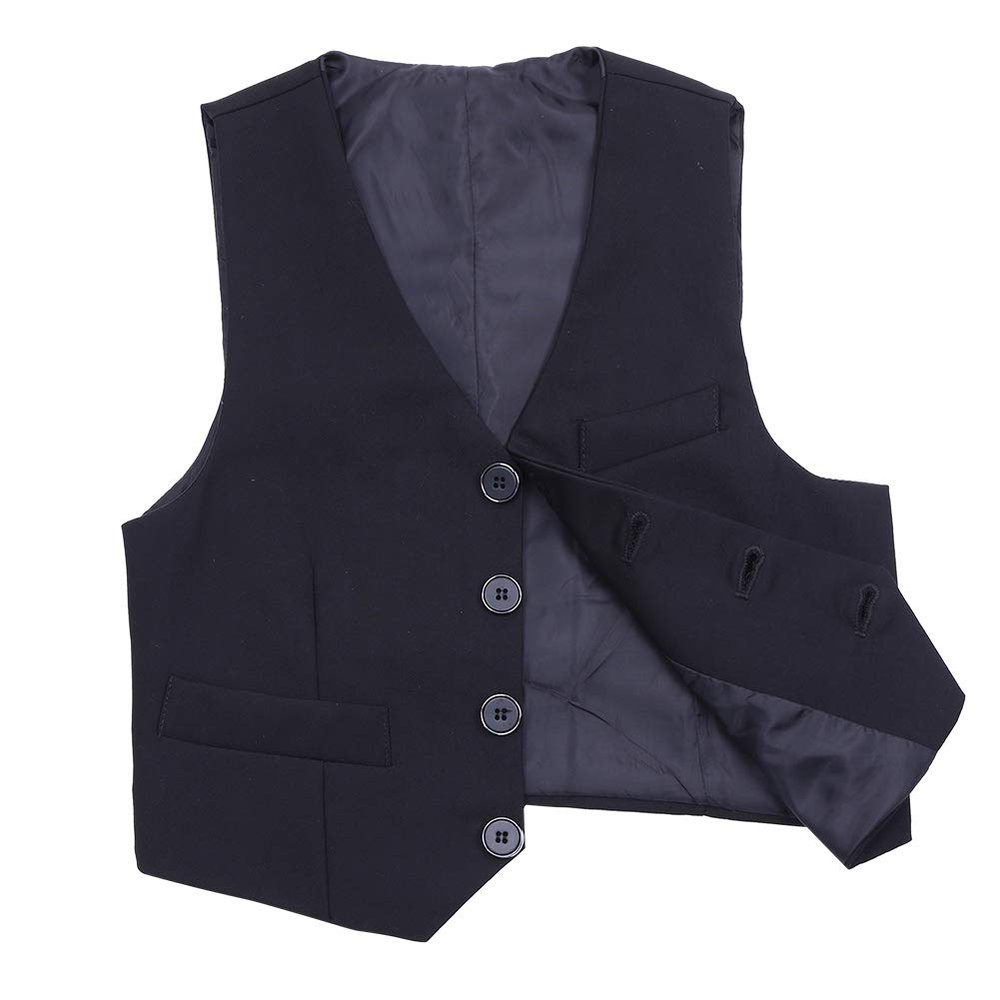 Oyolan Kids Boys Gentleman Button Down Blazer Waistcoat Vest Party Wedding School Gathering Formal Suit Black 10-12