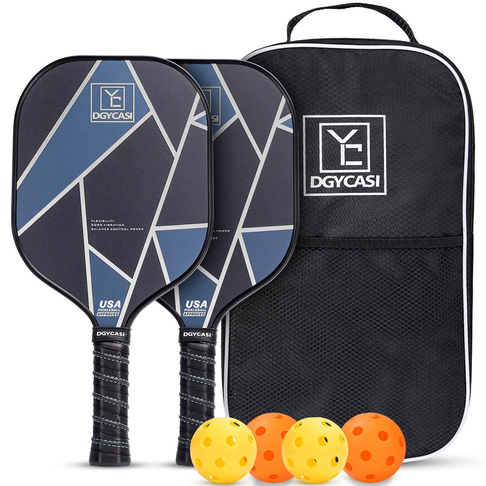 YC DGYCASI Pickleball Paddles Set of 2, USAPA Approved Carbon Fiber Surface Pickleball Set, Lightweight Pickle Ball Rackets 2 Pack, 2 Outdoor Pickleball, 2 Indoor Pickleball, 1 Pickleball Bag