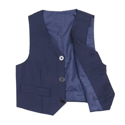 Oyolan Kids Boys Gentleman Button Down Blazer Waistcoat Vest Party Wedding School Gathering Formal Suit Navy Blue 4-5