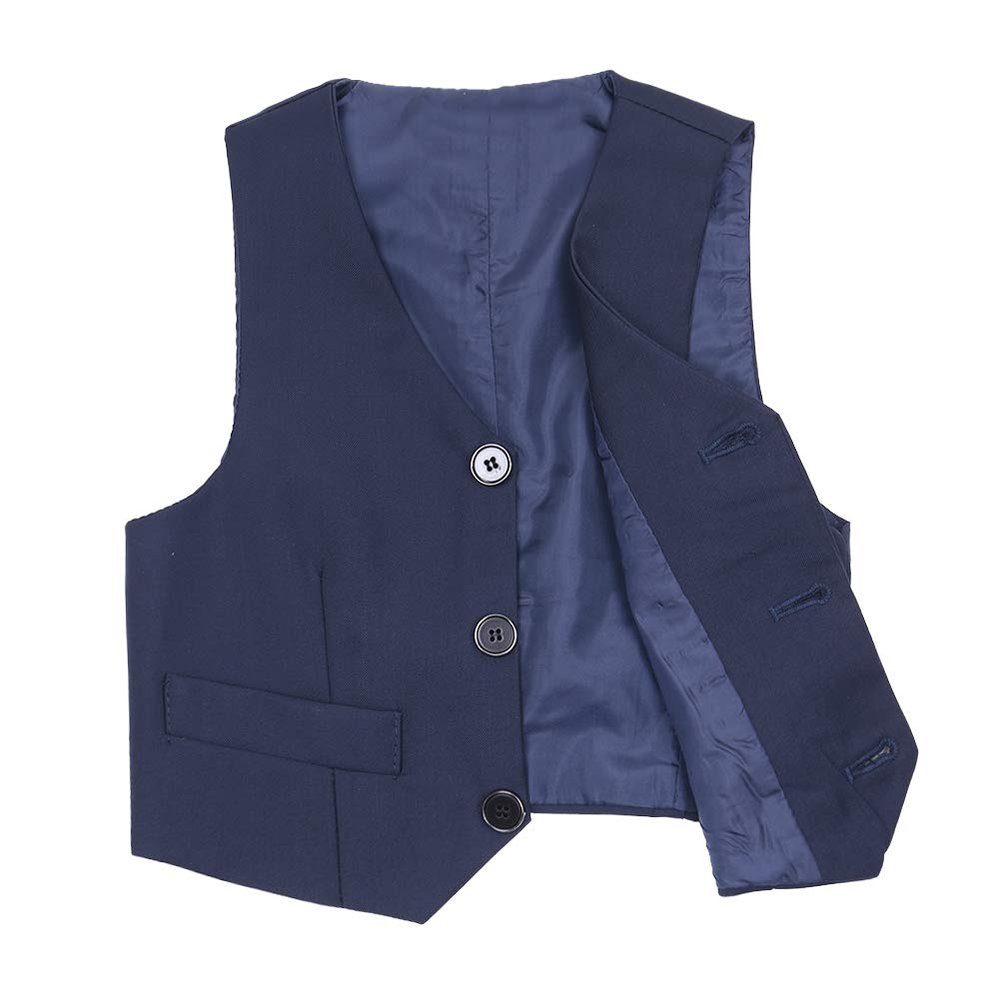 Oyolan Kids Boys Gentleman Button Down Blazer Waistcoat Vest Party Wedding School Gathering Formal Suit Navy Blue 4-5