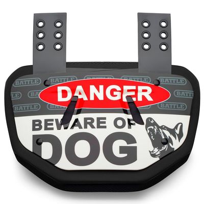 Battle Sports Novelty Football Back Plate  Hard Shell Lower Back Protector with Contoured Foam for High-Impact Protection - Adult, Beware of Dog Black/White/Red