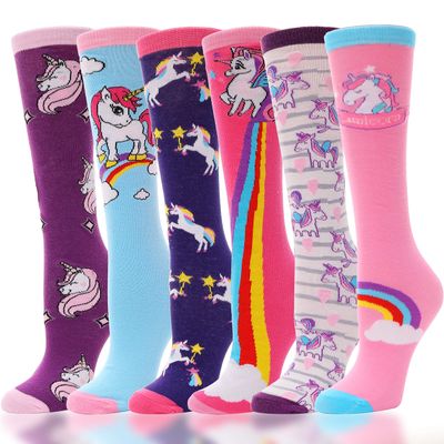 ANTSANG Kids Girls Knee High Socks Long Boot Crazy Silly Fun Gift Cute Tall Animal Socks for Child 6 Pairs Stocking Stuffers Gifts for 10 Year Old Girls Birthday Gifts Ideas(Fat Unicorn)