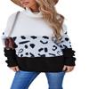 BROCHRY Women's New Winter 2020 Fashion Personality Red Sweater Knit Top High-Necked, Sawtooth Patchwork Sleeve Push Thick Thermal(Black, L) view 1