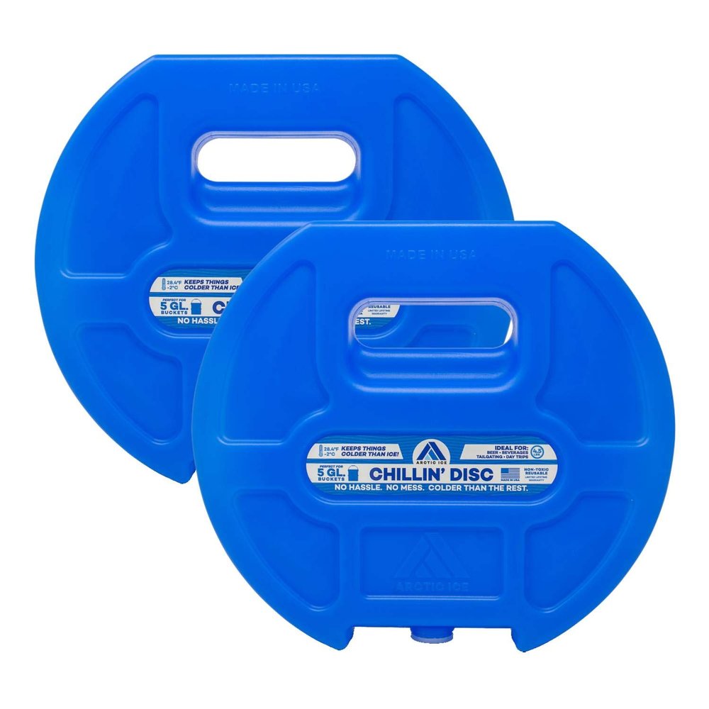 Arctic Ice Chillin' Disc High Performance Round Ice Pack for 5 Gallon Buckets and Round Coolers - Freezes at 28 Degrees (2-Pack)