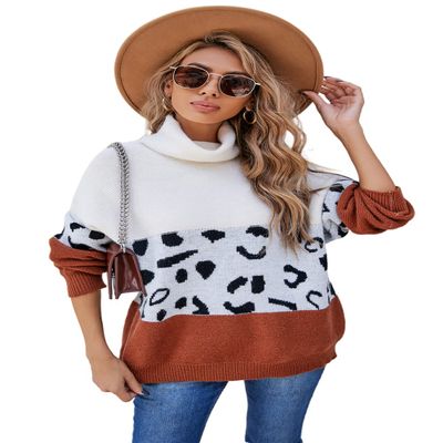 Women's New Winter 2020 Fashion Personality Red Sweater Knit Top Women, High-Necked, Sawtooth Patchwork Sleeve Push Thick Thermal Sweater (Brown, L)