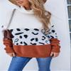 Women's New Winter 2020 Fashion Personality Red Sweater Knit Top Women, High-Necked, Sawtooth Patchwork Sleeve Push Thick Thermal Sweater (Brown, L) view 2