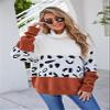 Women's New Winter 2020 Fashion Personality Red Sweater Knit Top Women, High-Necked, Sawtooth Patchwork Sleeve Push Thick Thermal Sweater (Brown, L) view 3