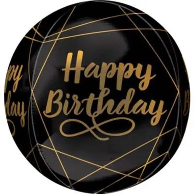 Anagram Elegant Black & Gold Confetti Birthday Orbz Balloon