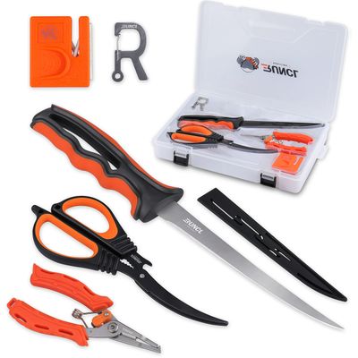 RUNCL Fishing Fillet Knife Combo Set, Fishing Tools Kit With 6" Fillet Knife, Scissors, Sharpener, Fishing Pliers and 3600 Tackle Box
