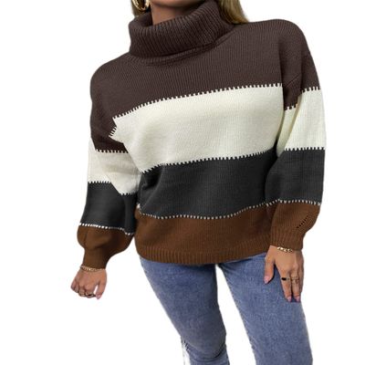 BROCHRY Women's New Winter 2020 Fashion Personality Red Sweater Knit Top High-Necked, Sawtooth Patchwork Sleeve Push Thick (Green, M)