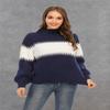 Women's New Winter 2020 Fashion Personality Red Sweater Knit Top Women, High-Necked, Sawtooth Patchwork Sleeve Push Thick Thermal Sweater (Blue, S) view 2