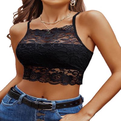 Avidlove Lace Bralette for Women Camisoles Racerback Double-Layered Crop Top Medium A-Black